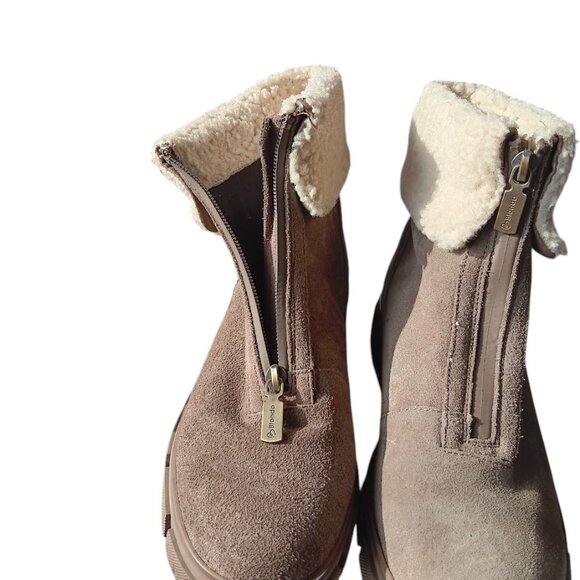 Blondo Waterproof Suede Ankle Boots Women’s Size 9 Taupe Shearling Lined Winter - Picture 10 of 13